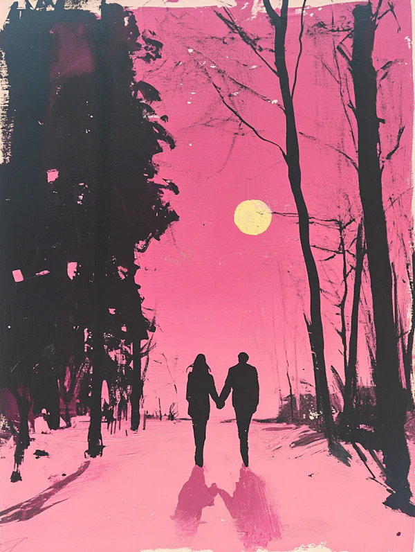 Silhouette of a Couple in a Surreal Landscape