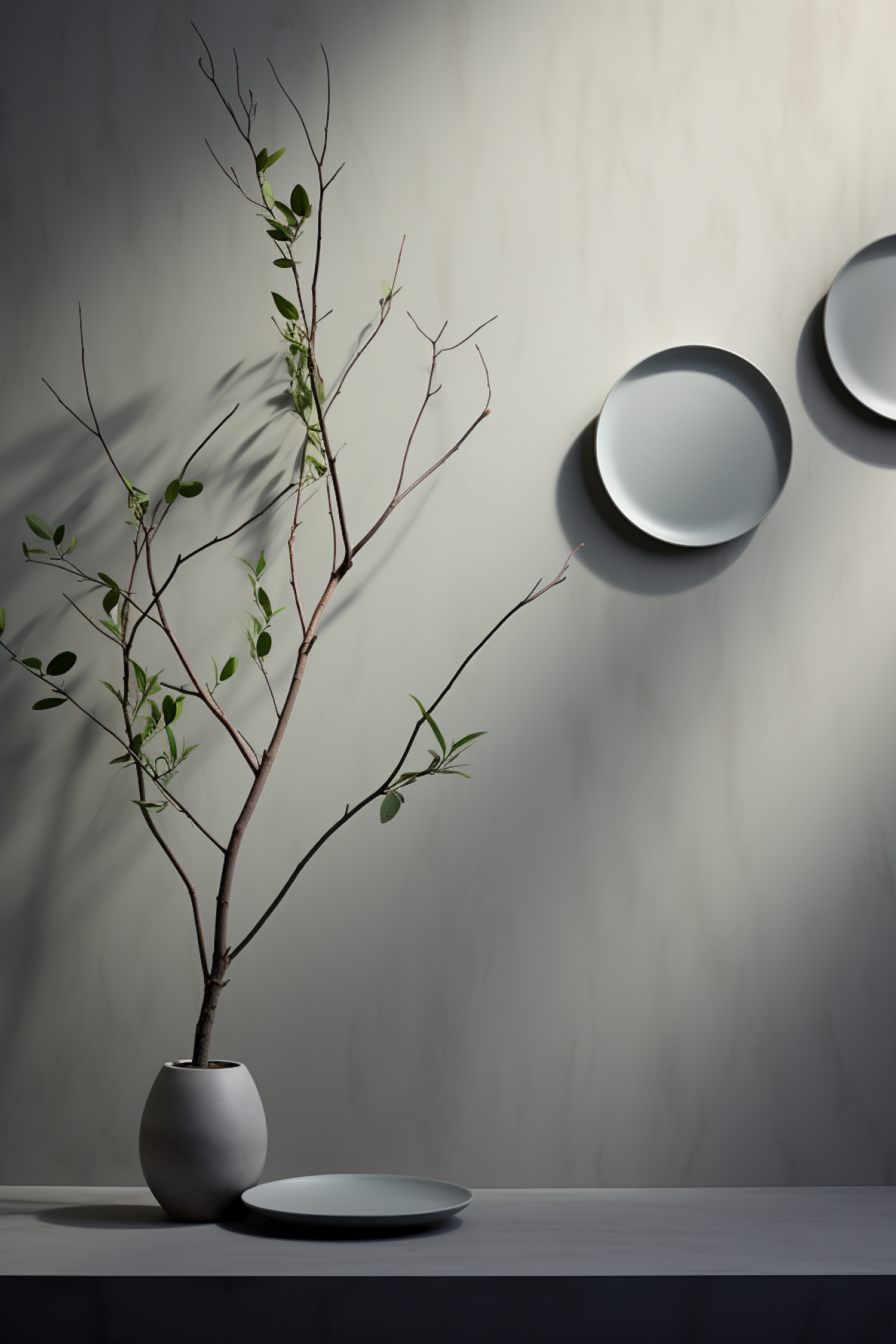 Minimalist Elegance with Leafy Branch and Spherical Vase