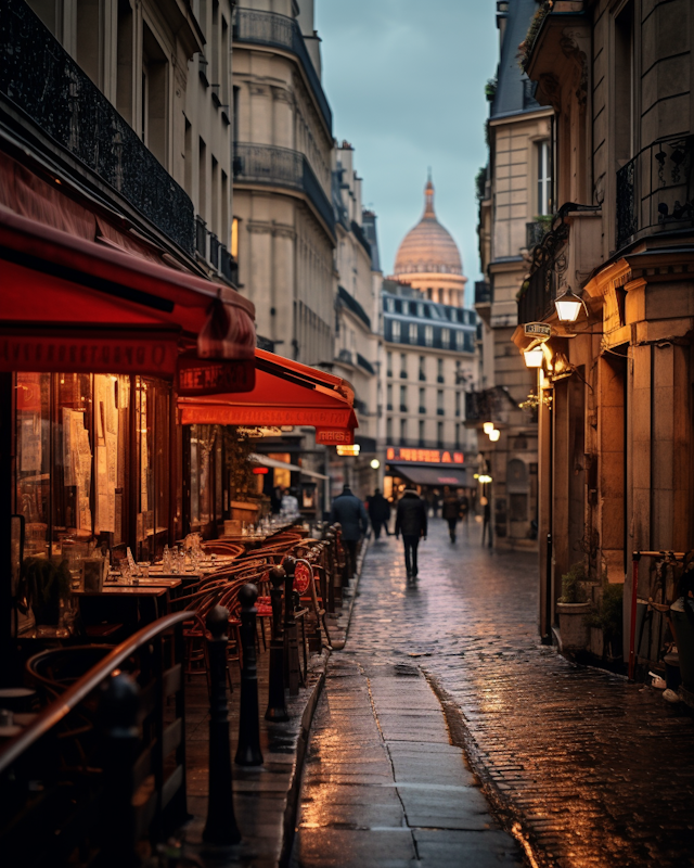 Twilight Serenity on a Parisian Cobblestone Street