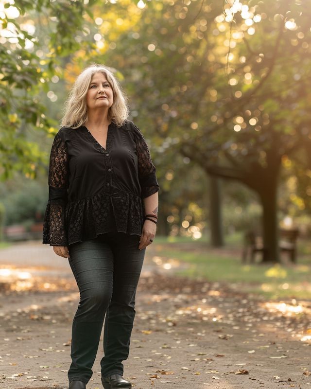 Serene Woman in Park at Dusk