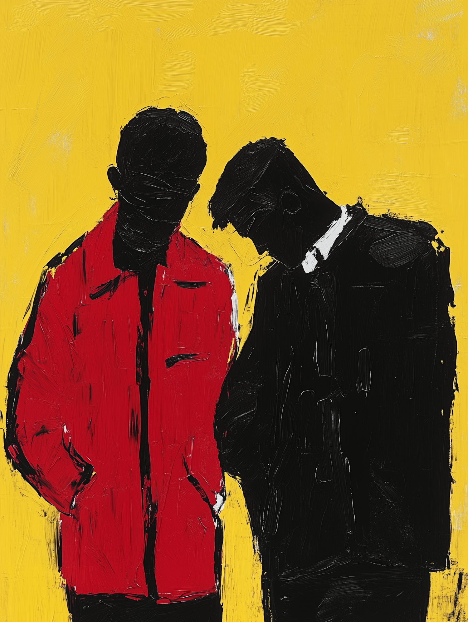 Silhouetted Figures Against Yellow