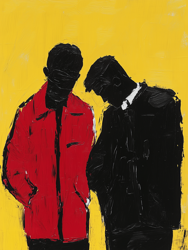 Silhouetted Figures Against Yellow