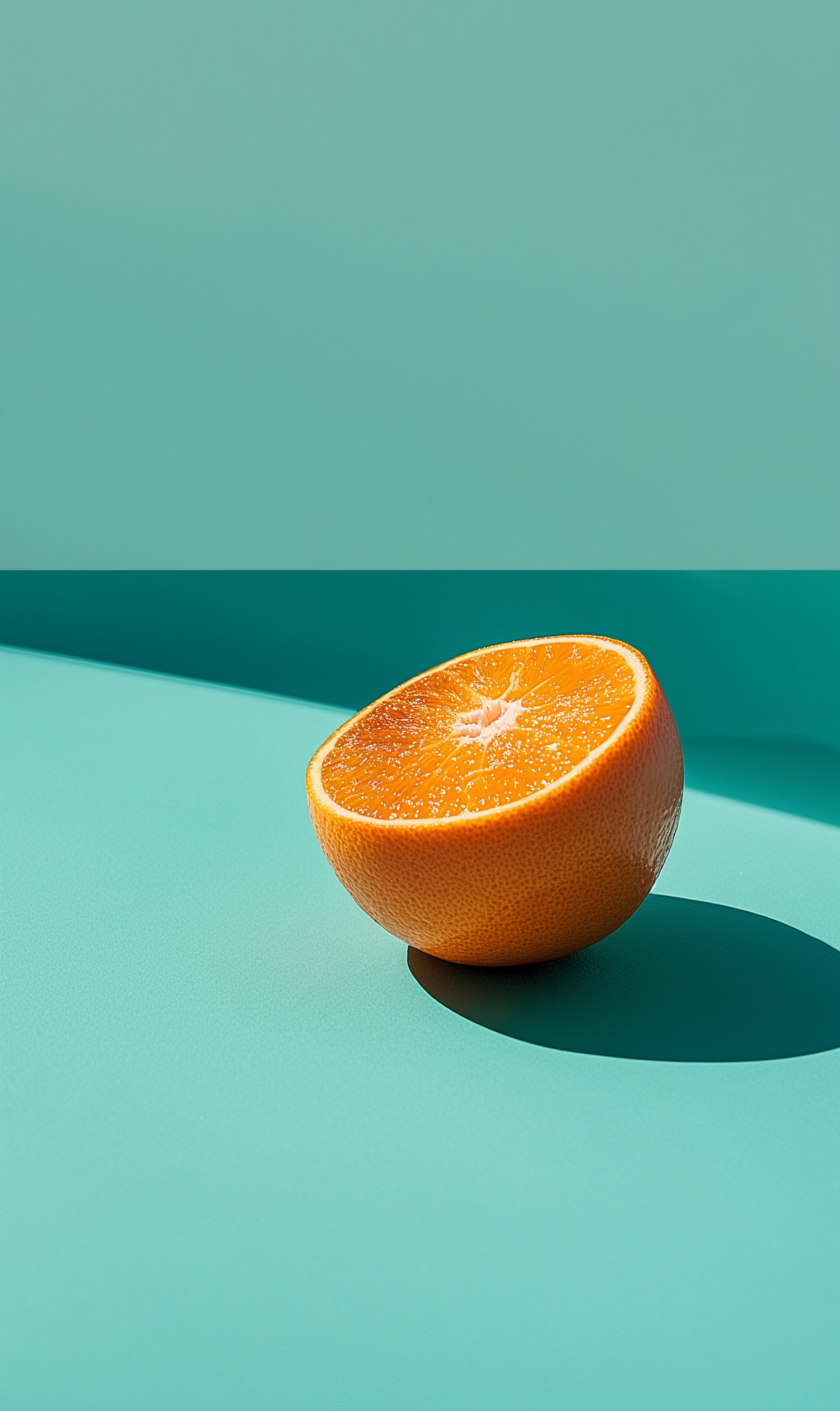 Fresh Halved Orange on Teal Background