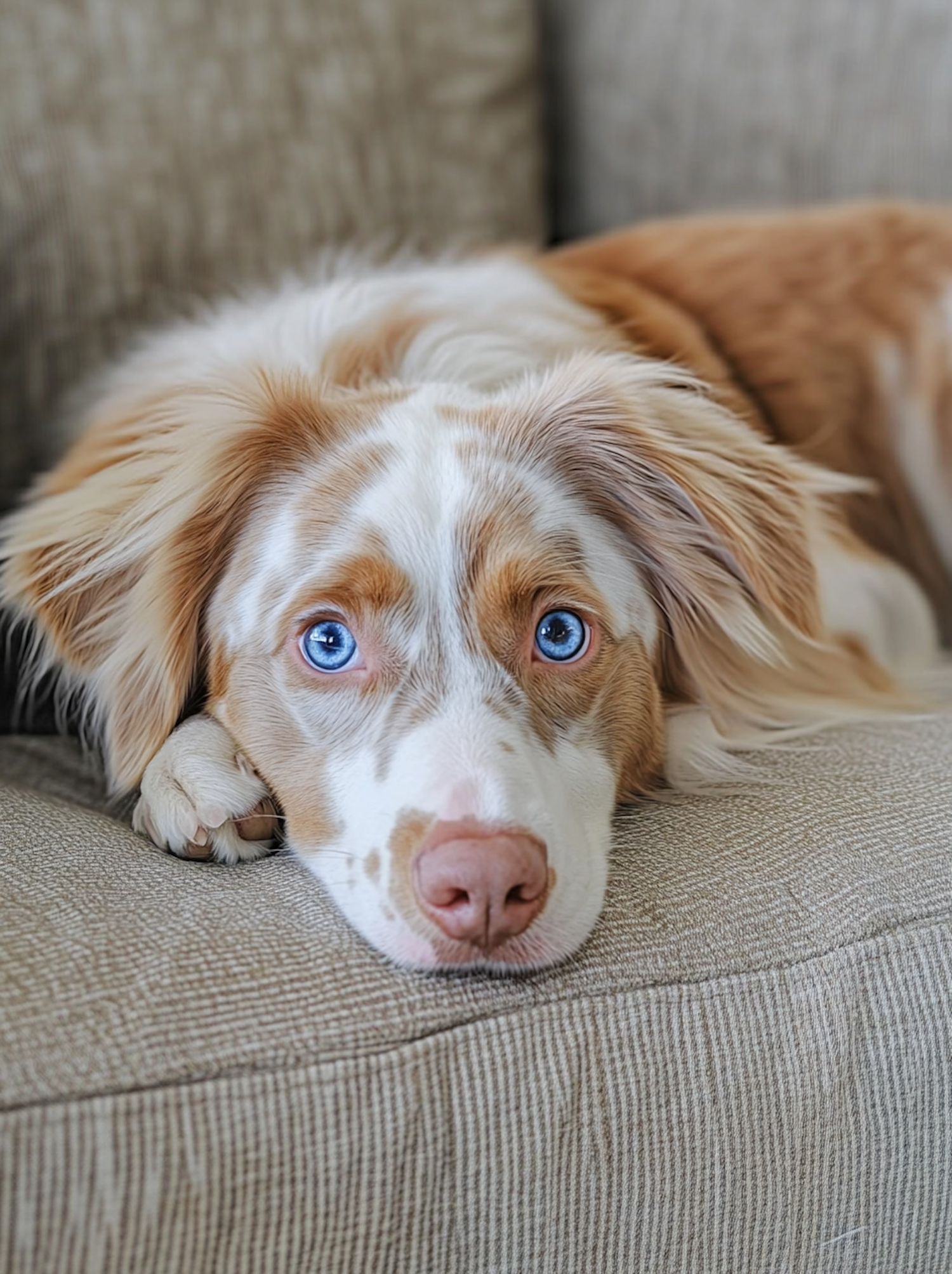 Serene Australian Shepherd on Couch