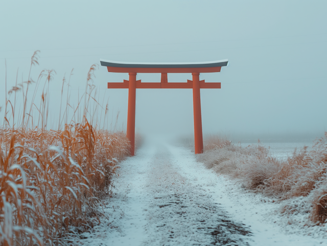 Snowy Red Torii Gate