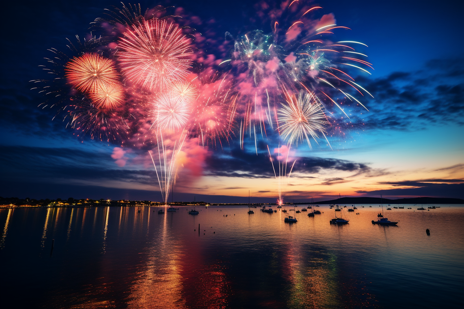 Twilight Serenade: Fireworks Reflections over Tranquil Waters