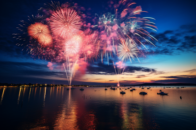 Twilight Serenade: Fireworks Reflections over Tranquil Waters