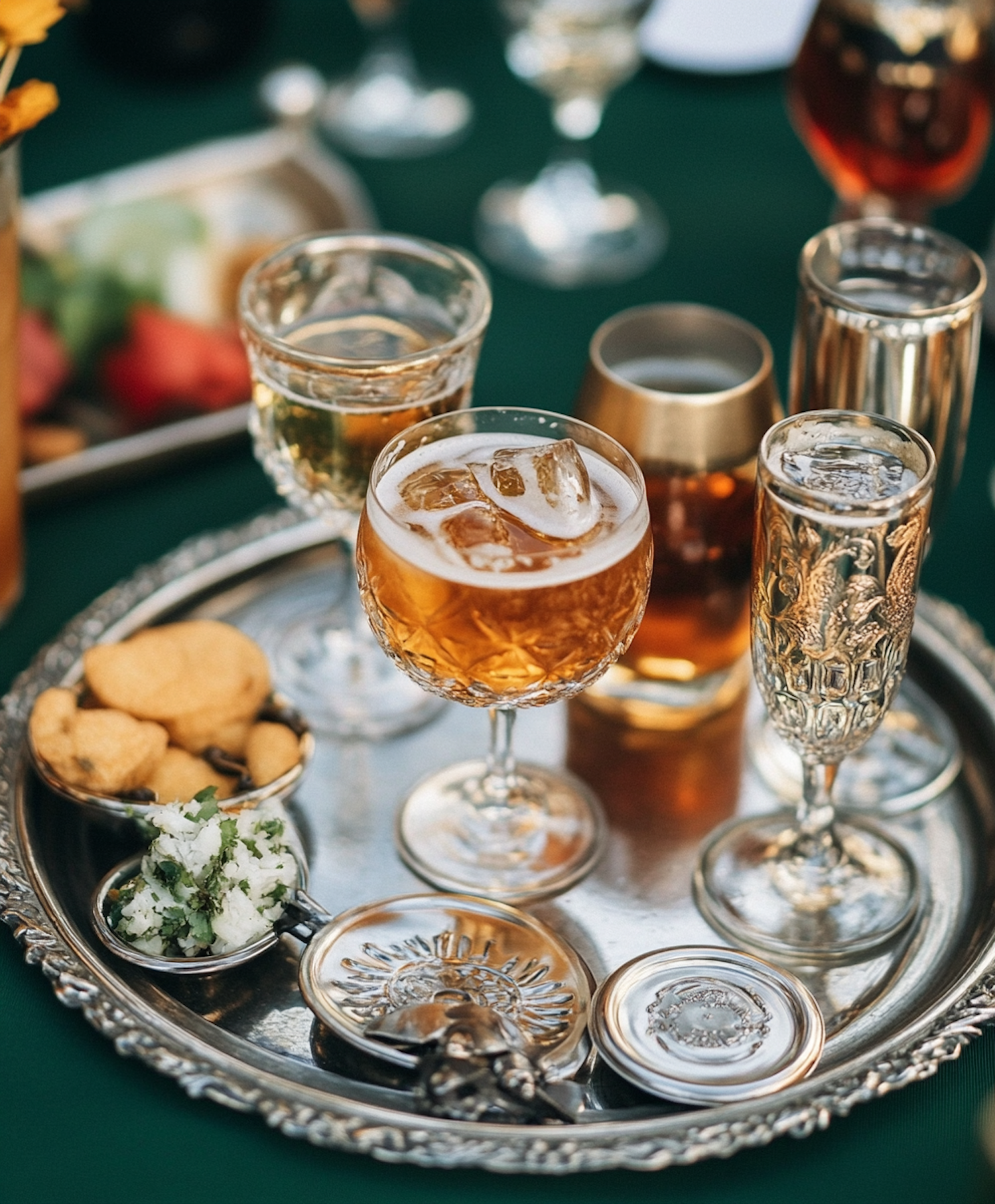 Elegant Glassware on Silver Tray