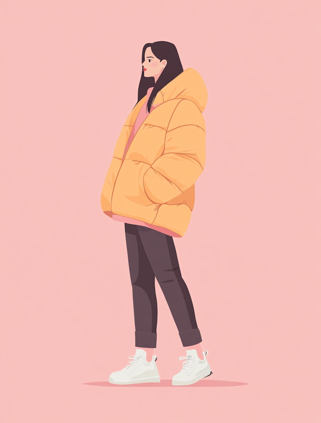 Stylized Illustration of Young Woman in Fashion