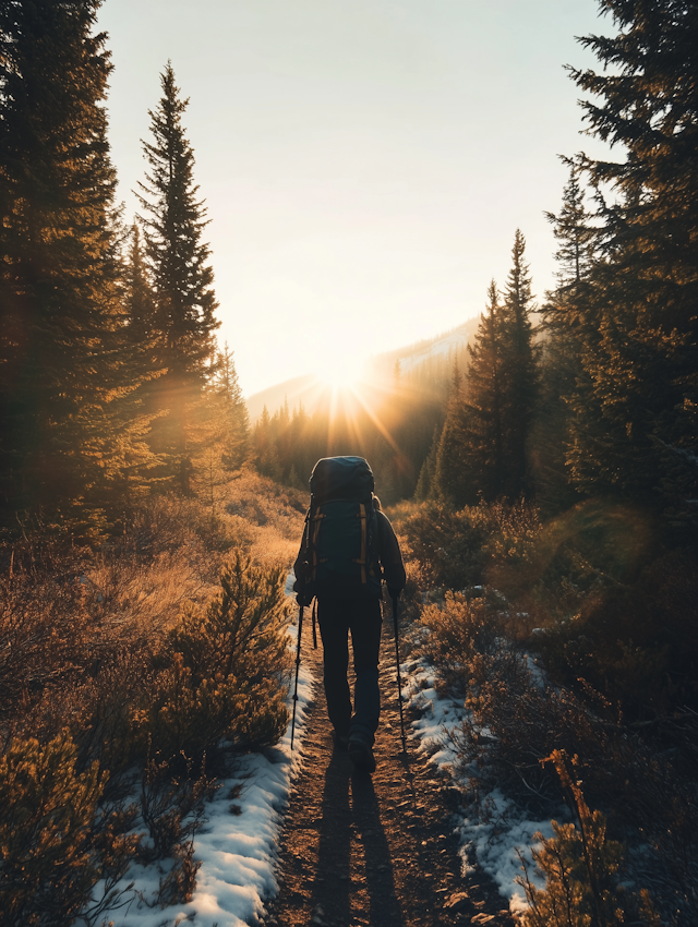 Hiker in Serene Forest