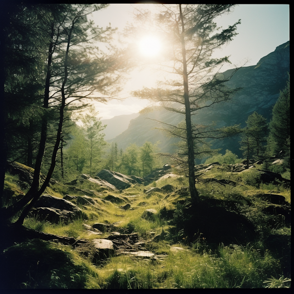 Golden Hour in the Serene Alpine Forest