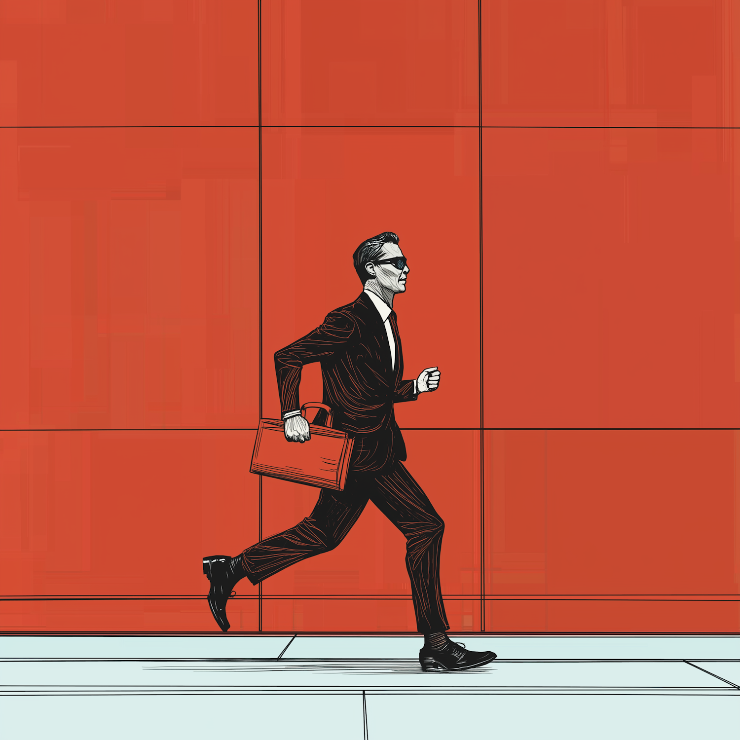 Man in Black Suit with Red Briefcase Illustration