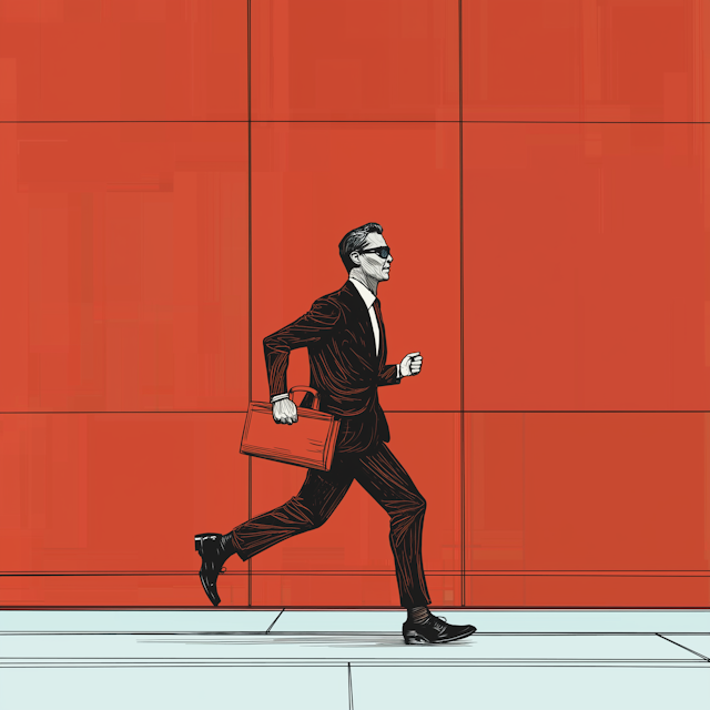 Man in Black Suit with Red Briefcase Illustration