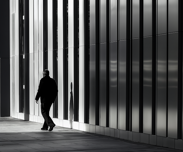 Solitary Figure Amongst Light and Shadow