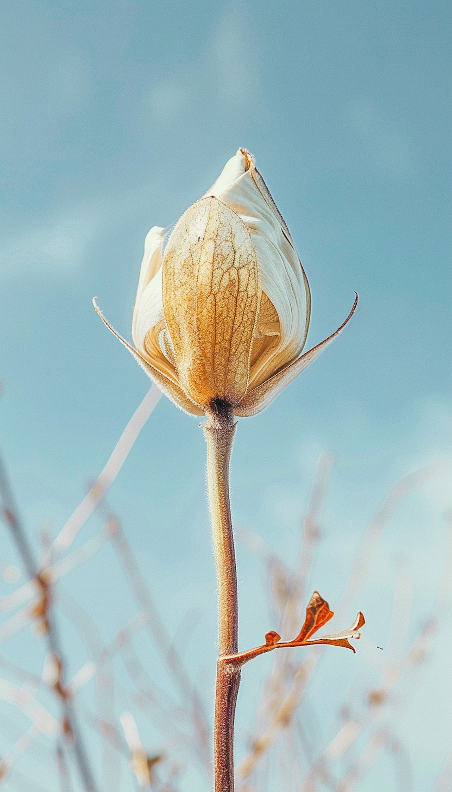 Ethereal Flower Bud Against Blue Sky