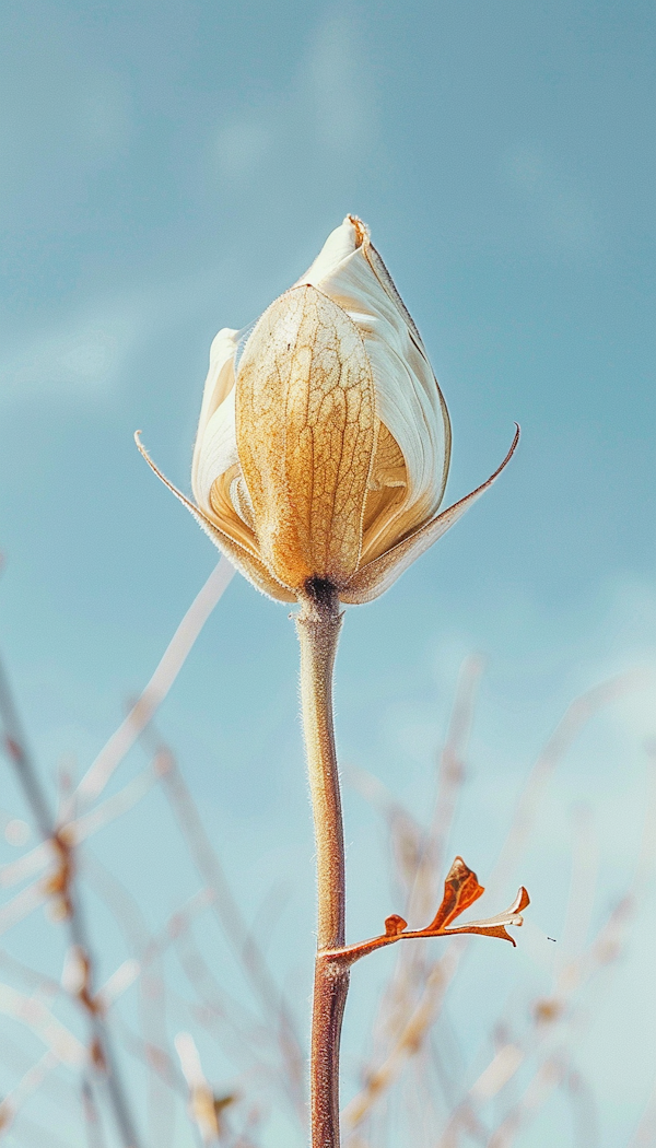 Ethereal Flower Bud Against Blue Sky