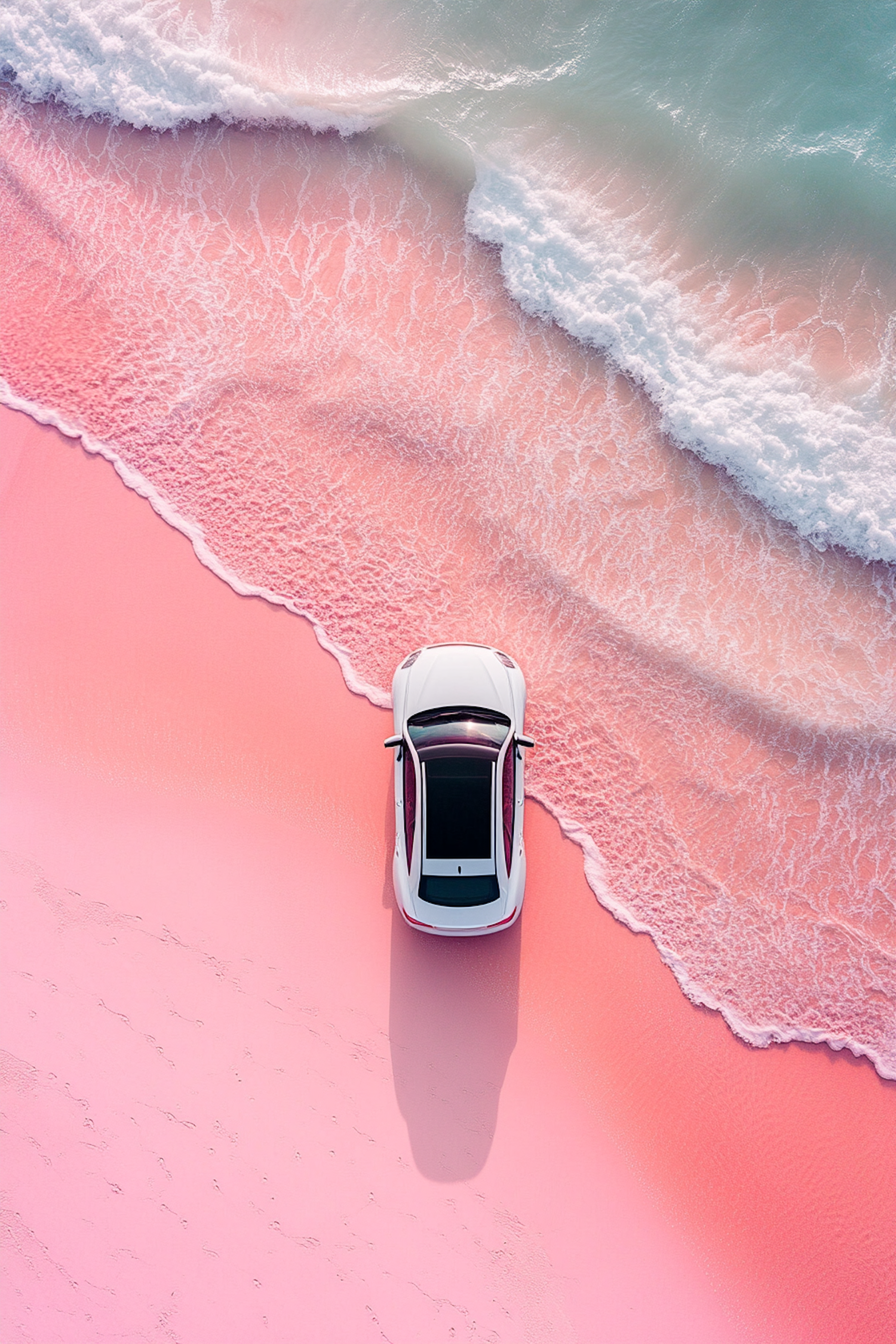 Car on Pink Sandy Beach