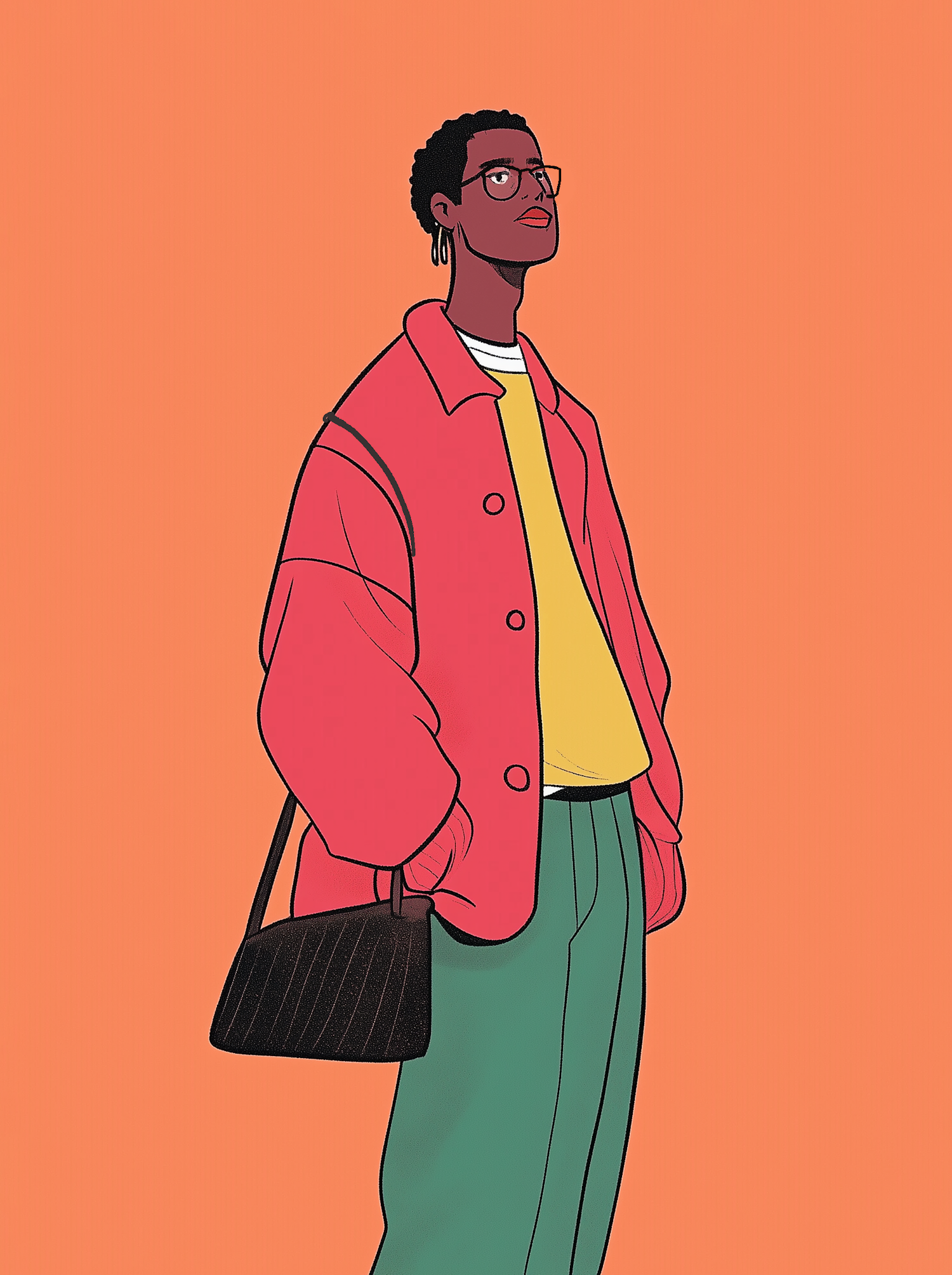 Contemplative Fashion-Forward Man Illustration