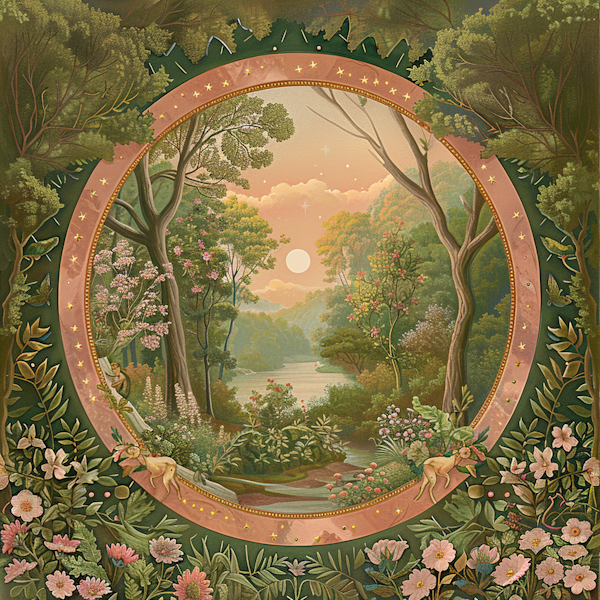 Enchanted Circular Landscape Illustration