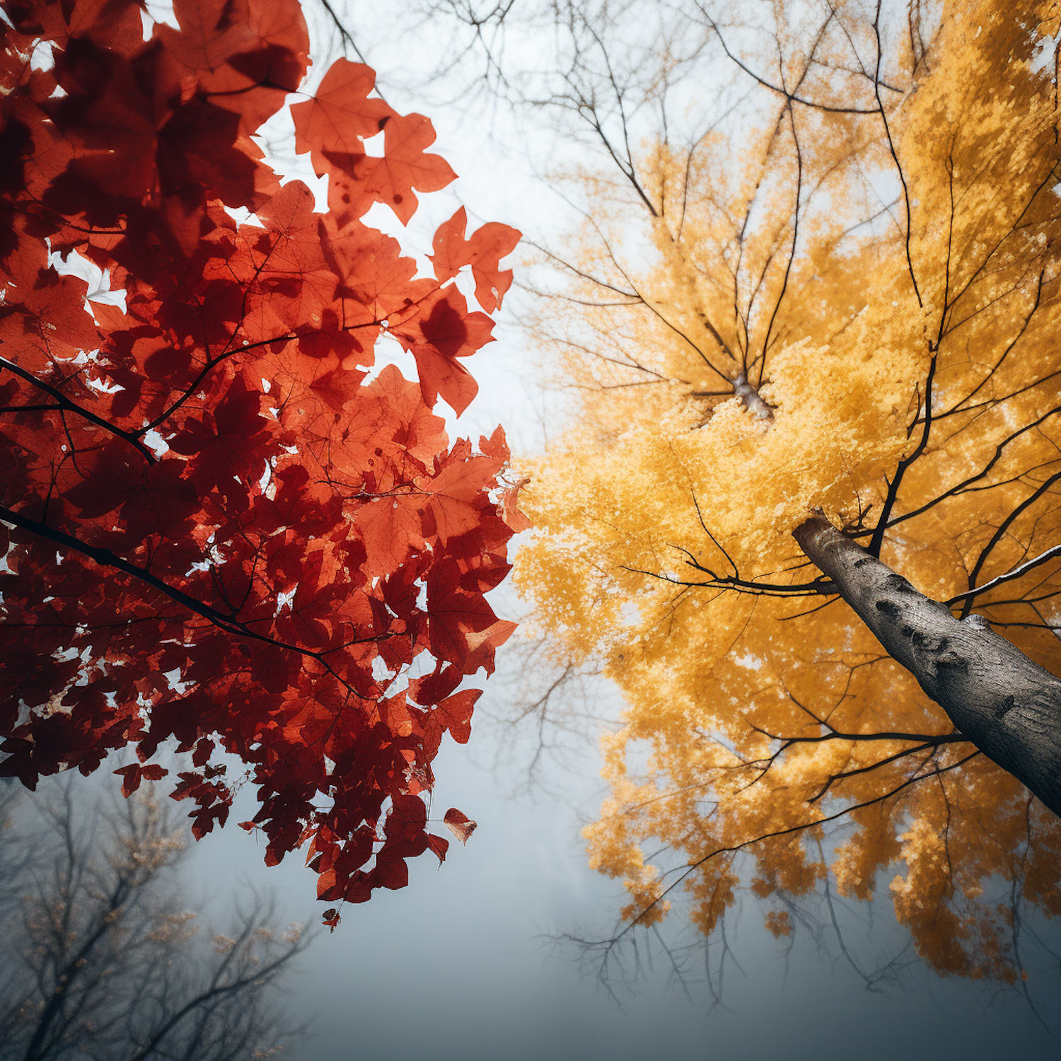 Autumn Contrasts: The Fiery Red and Glowing Yellow Canopy