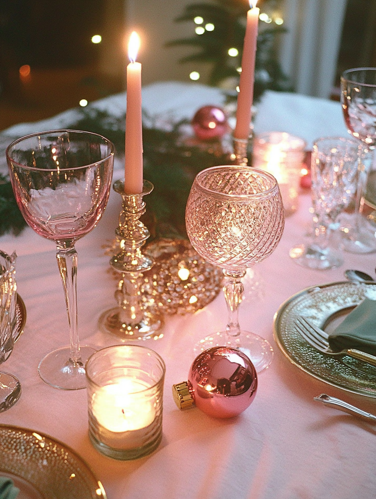 Elegant Dining Table with Crystal Glassware