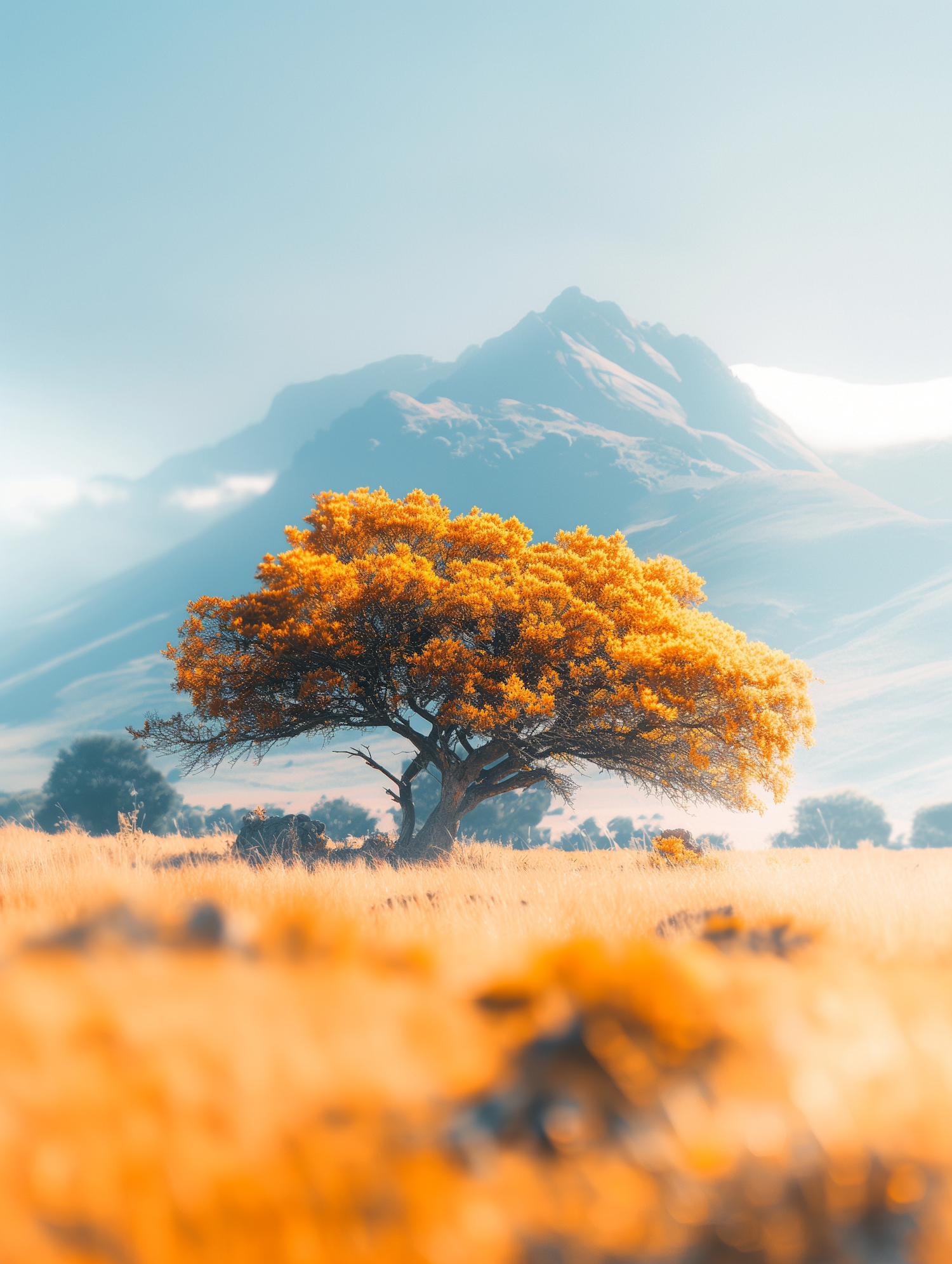 Serene Landscape with Golden Tree