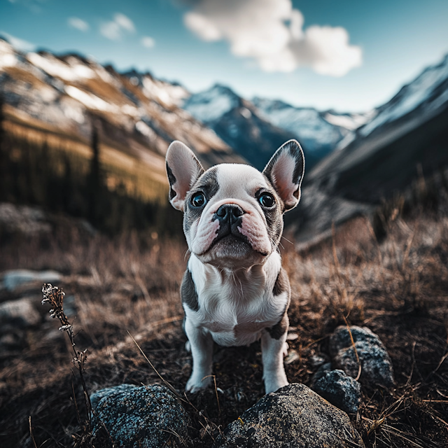 French Bulldog Puppy in Mountainous Landscape