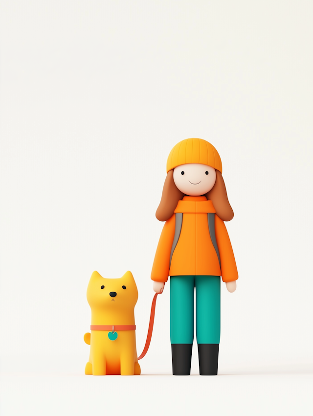 Colorful Cartoon Person and Dog