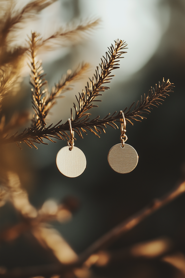 Gold Earrings on Pine