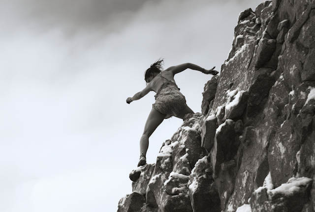 Ascent Amidst Grayscale - The Climber's Challenge