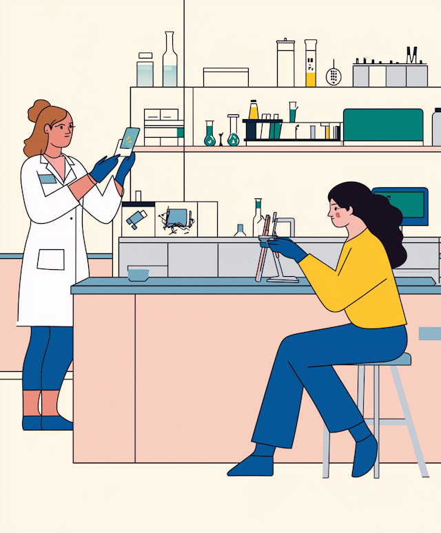 Concentrated Women in Scientific Research Lab Illustration