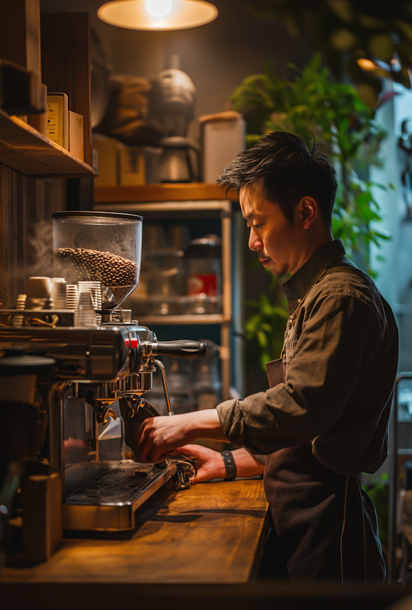 Artisan Barista Crafting Espresso in an Intimate Café