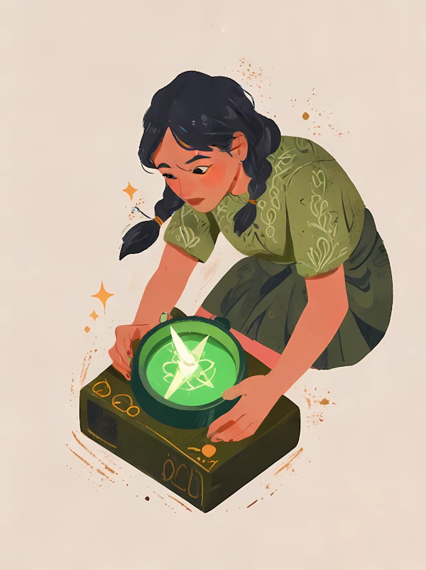 Curious Girl with Glowing Device