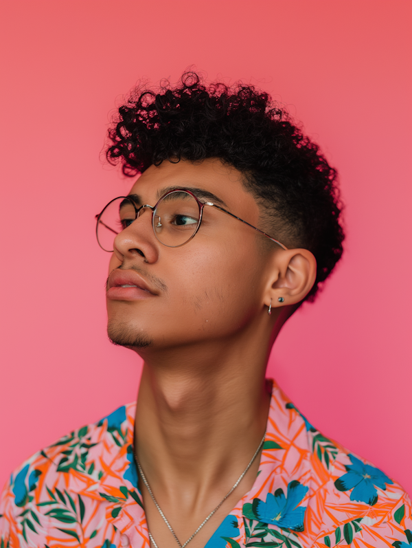 Contemplative Individual with Floral Shirt