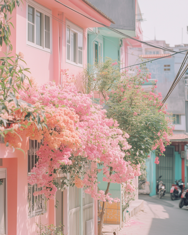 Charming Street Scene with Pastel Buildings