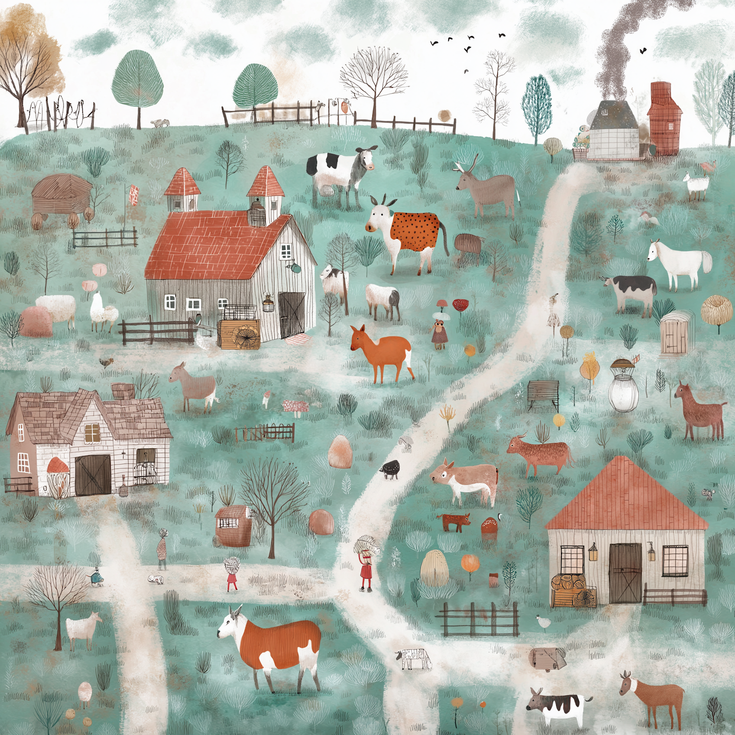 Idyllic Farm Scene Illustration