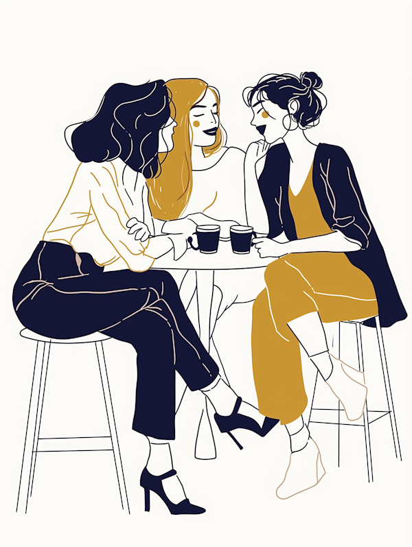 Fashionable Women in Cheerful Conversation