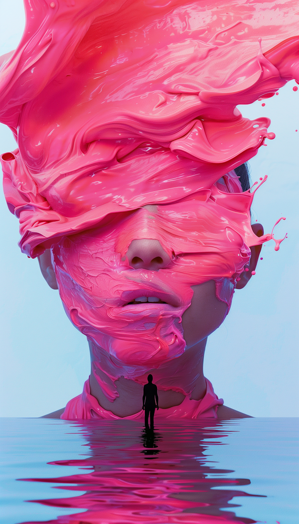 Surreal Human Portrait in Pink Swirls