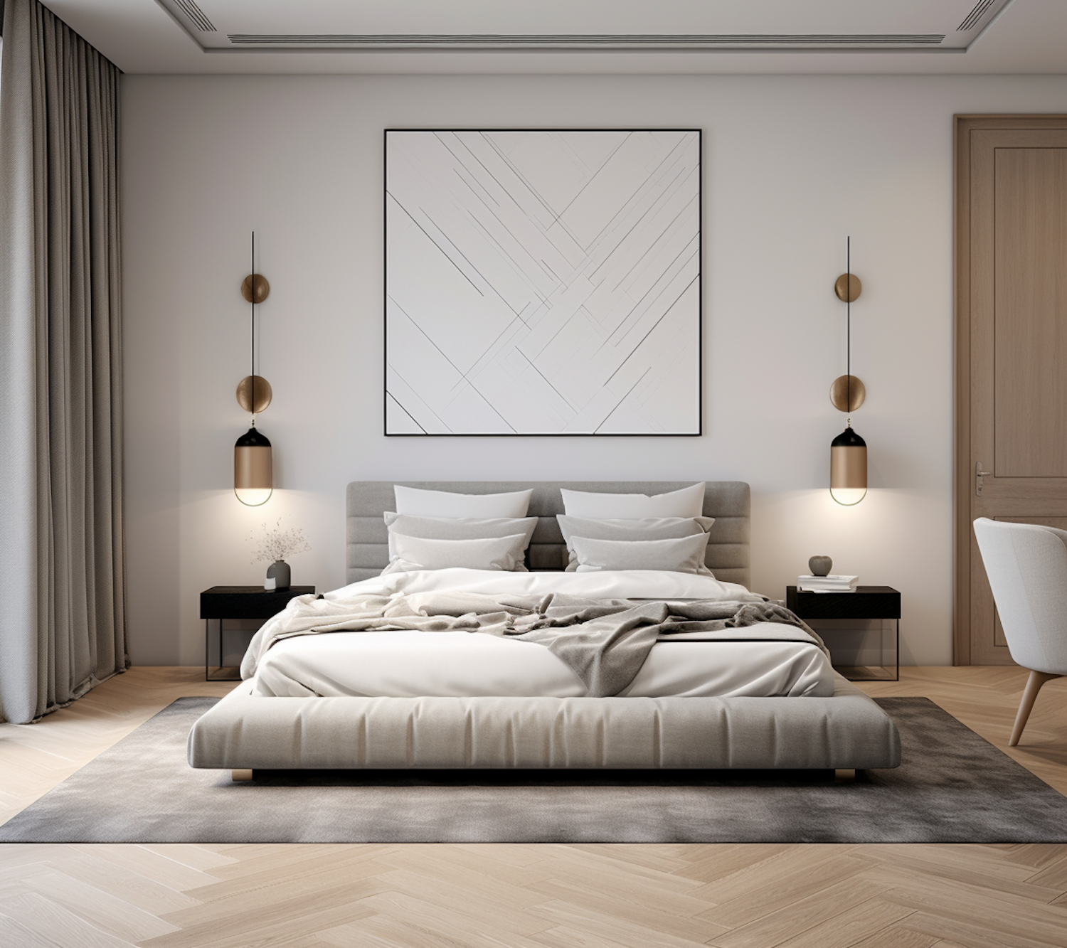 Sophisticated Modern Bedroom with Abstract Art