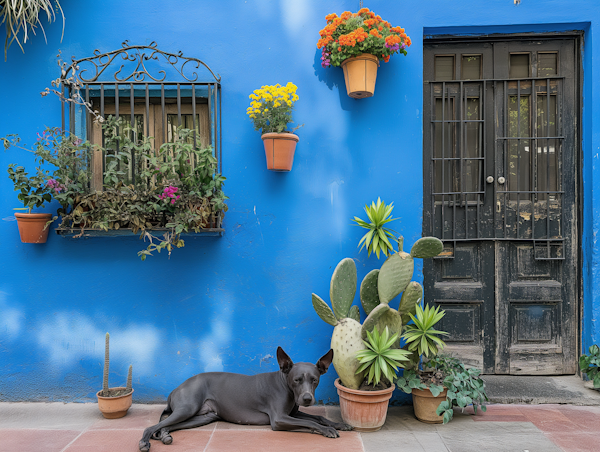 Tranquil Urban Scene with Blue Wall