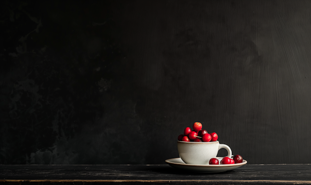 Elegant White Teacup with Cranberries