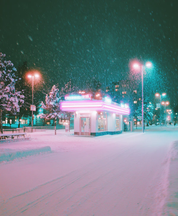Neon Diner in Snow