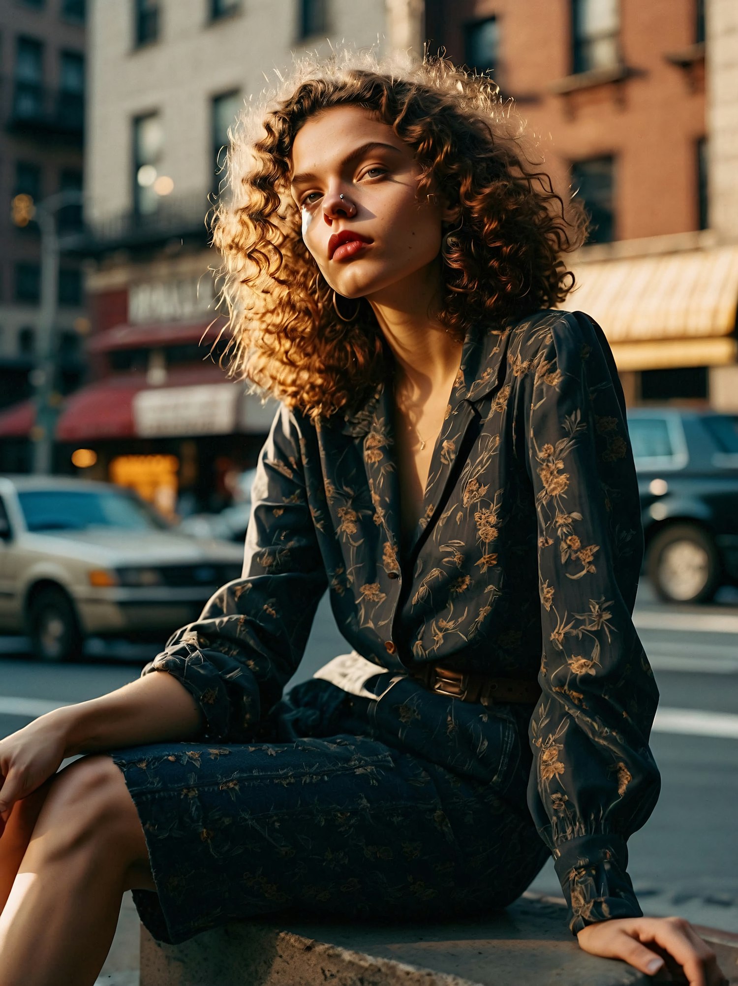 Contemplative Woman in City