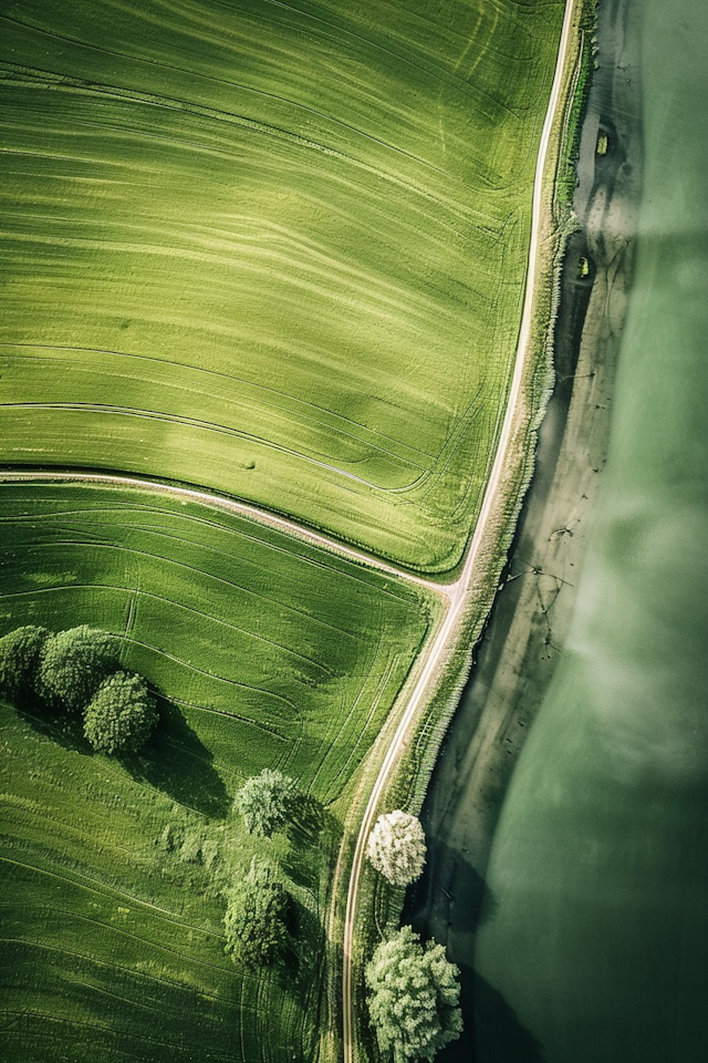 Serenity in Green: Aerial View of Agricultural Landscape