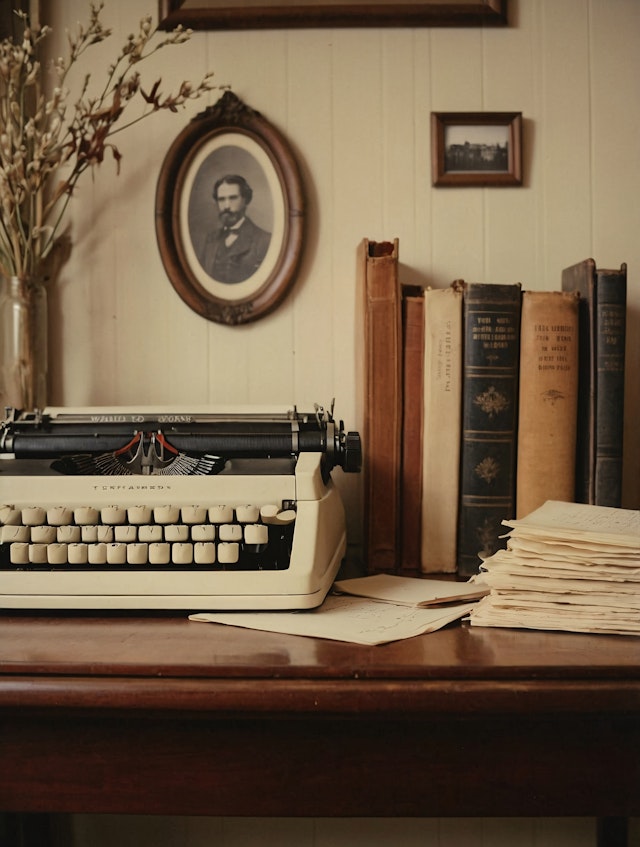 Vintage Typewriter on Wooden Desk