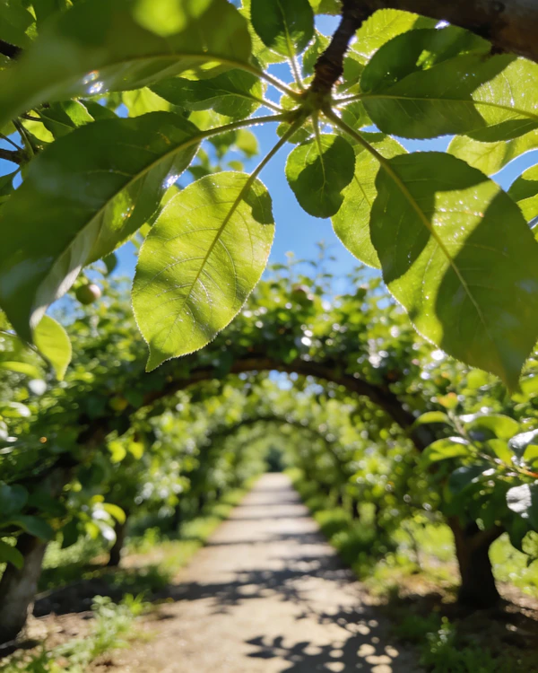 Sunlit Orchard Pathway