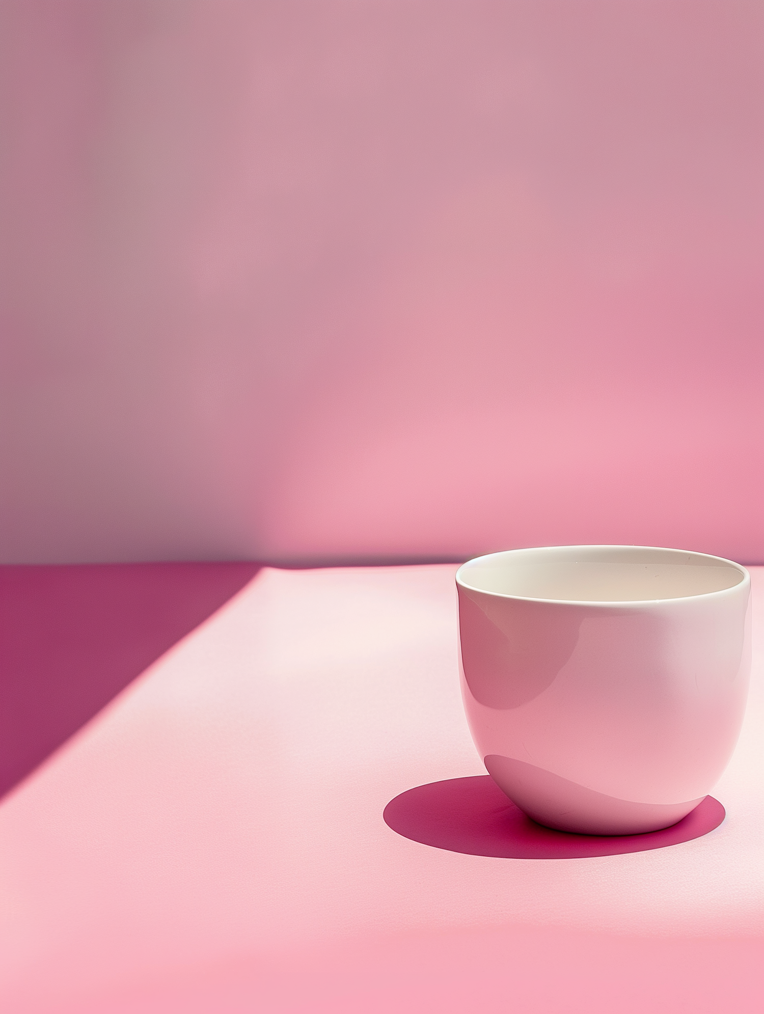 Minimalistic White Ceramic Cup on Pink