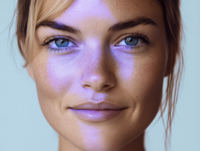 Close-up of a Face with Purple Light