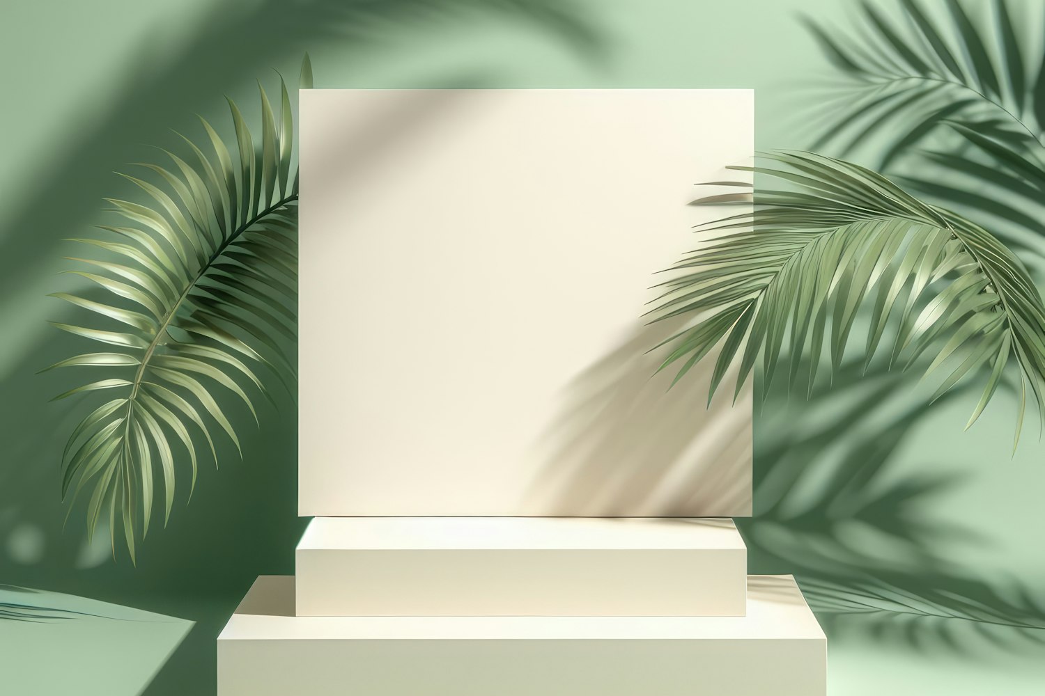 Minimalist Product Display with Palm Fronds
