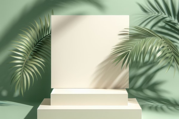 Minimalist Product Display with Palm Fronds